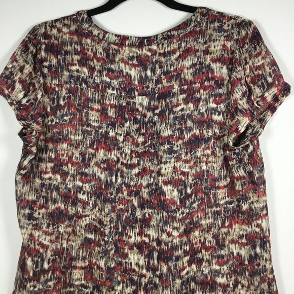 Red blue cream semi sheer short sleeve top with fabric covered buttons sz L - Picture 6 of 8